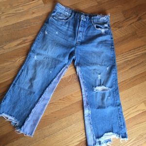 Zara two tone crop wide leg jeans